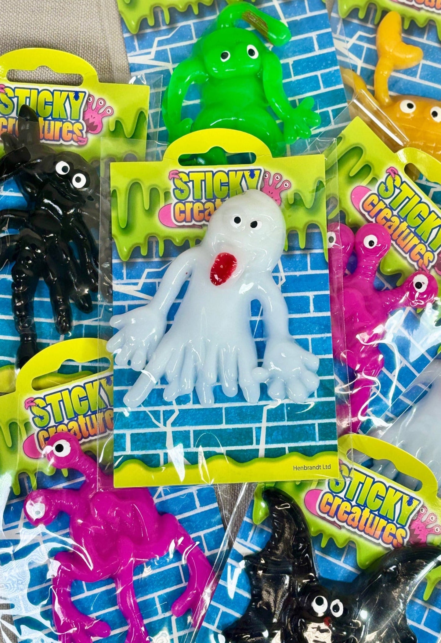 Assorted 'Sticky Creatures' toys in packaging