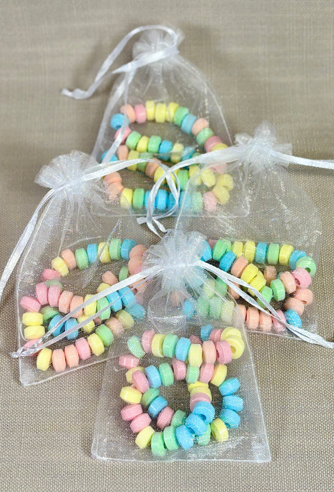 Candy Necklace in Organza bag.