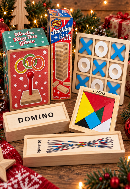 6 Wooden Games Stocking Filler Kit