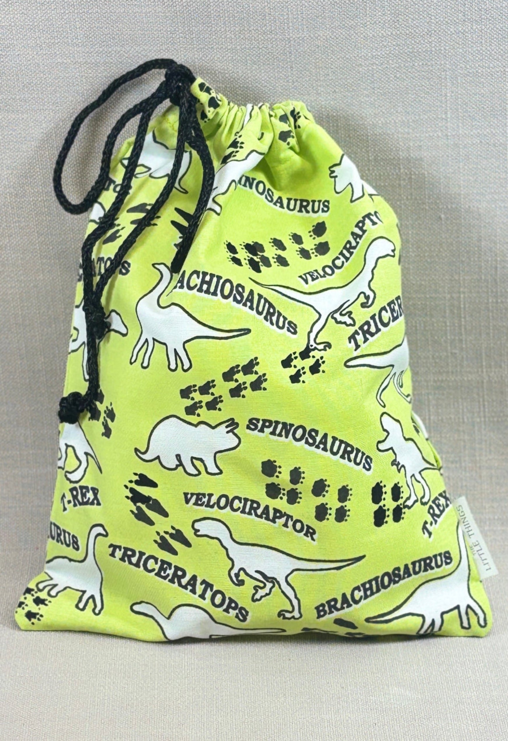 Drawstring bag with dinosaur illustrations