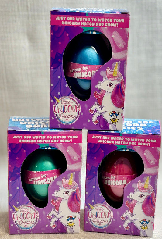 Unicorn Hatching egg, just add water to watch your unicorn grow. 